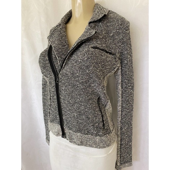 Rag & Bone Hart Tweed Biker Moto Black White Asymmetric Zip Knit Pockets… - Picture 6 of 12